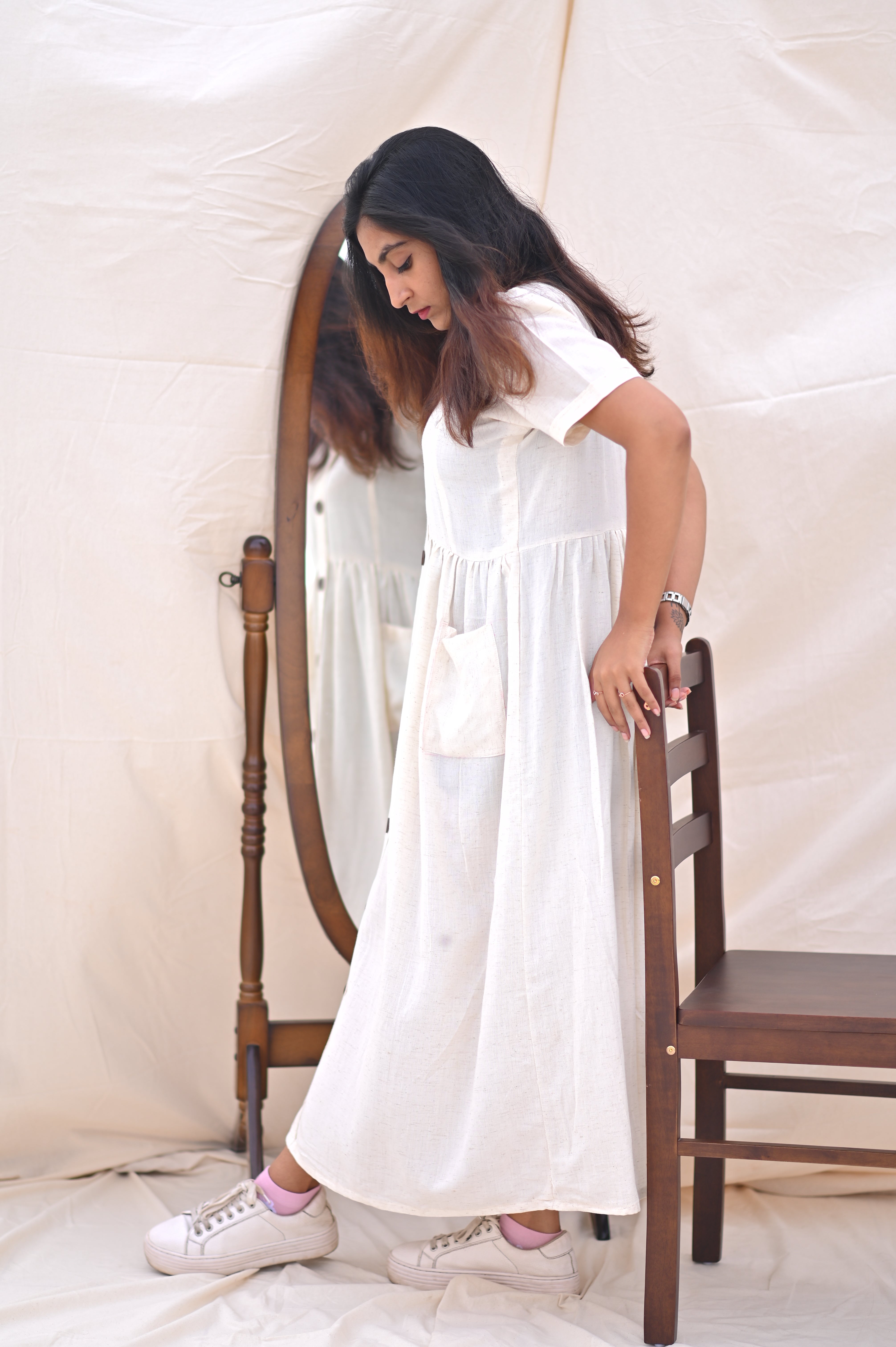 White Pure Linen Shirt Dress